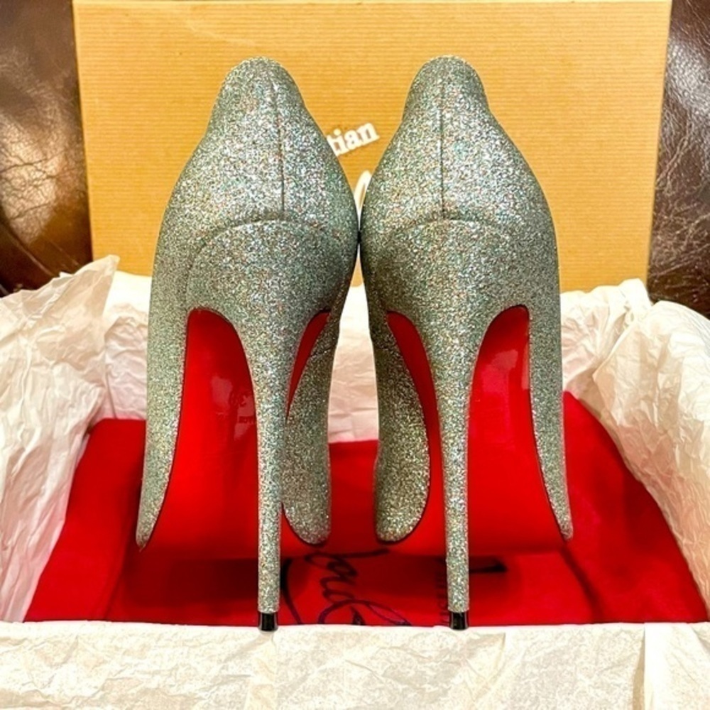 Christian Louboutin iconic ‘SoKate’ silver starburst iridescent glitter. EU38